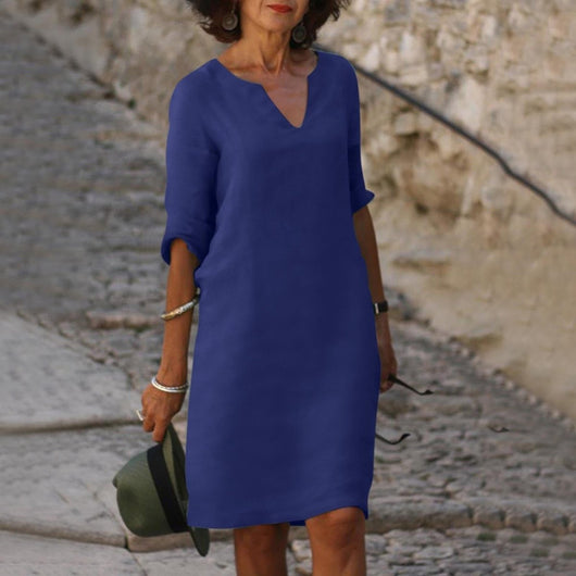 Lena | Damen V-Ausschnitt Midikleid mit 3/4-Arm figurschmeichelnd