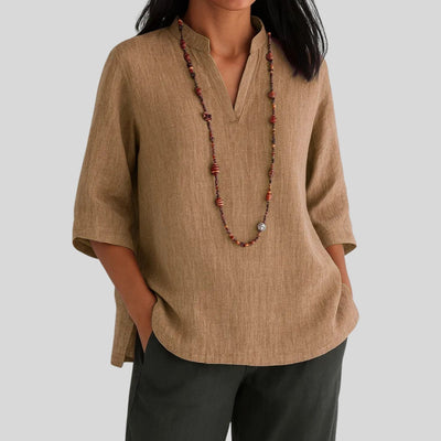 Leonie | Damen V-Ausschnitt Relaxed-Fit 3/4-Arm Tunika