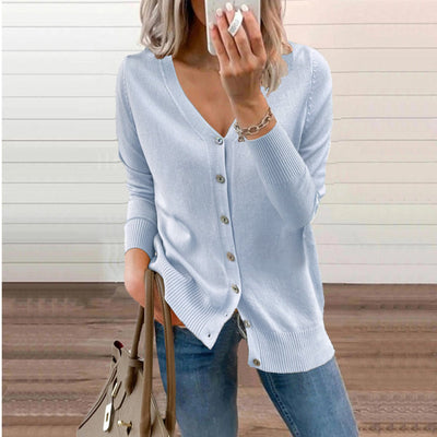 Amelie | Damen V-Ausschnitt Strickjacke Langarm Cardigan mit Knöpfen