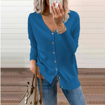 Amelie | Damen V-Ausschnitt Strickjacke Langarm Cardigan mit Knöpfen