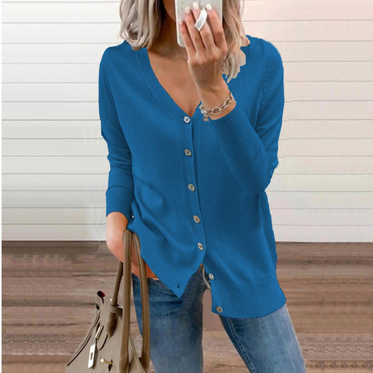 Amelie | Damen V-Ausschnitt Strickjacke Langarm Cardigan mit Knöpfen