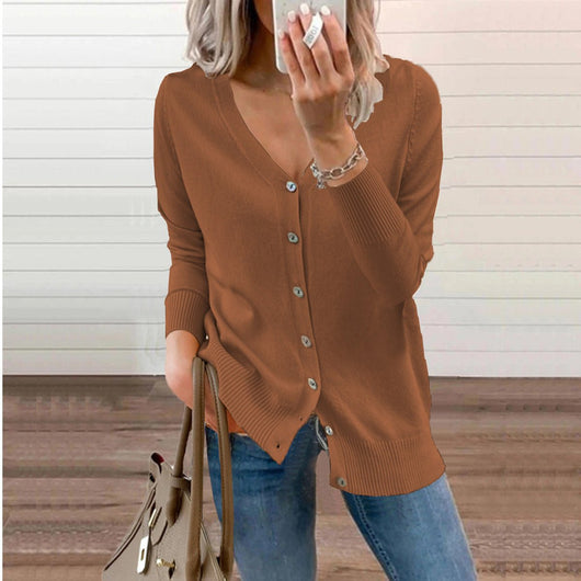 Amelie | Damen V-Ausschnitt Strickjacke Langarm Cardigan mit Knöpfen