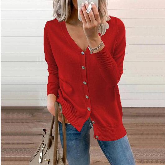 Amelie | Damen V-Ausschnitt Strickjacke Langarm Cardigan mit Knöpfen
