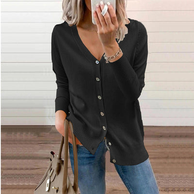 Amelie | Damen V-Ausschnitt Strickjacke Langarm Cardigan mit Knöpfen