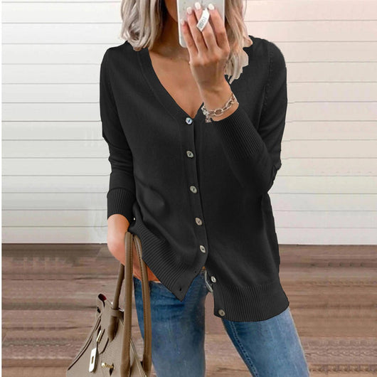 Amelie | Damen V-Ausschnitt Strickjacke Langarm Cardigan mit Knöpfen
