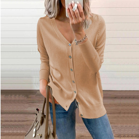 Amelie | Damen V-Ausschnitt Strickjacke Langarm Cardigan mit Knöpfen