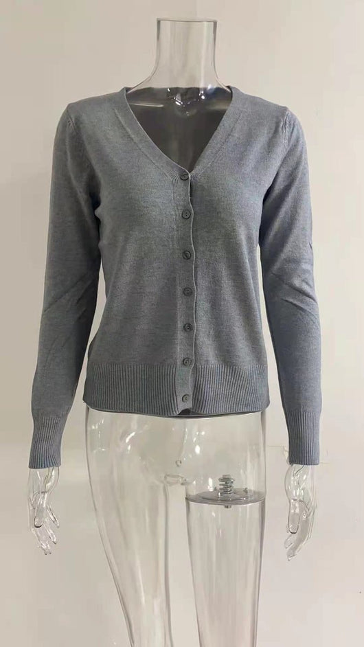 Amelie | Damen V-Ausschnitt Strickjacke Langarm Cardigan mit Knöpfen