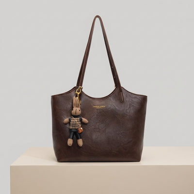 Mia | Damen Veganleder Tote Bag Schultertasche mit Plüsch-Anhänger