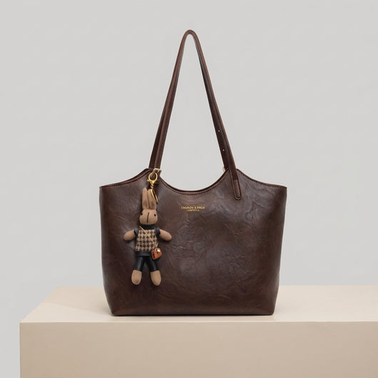 Mia | Damen Veganleder Tote Bag Schultertasche mit Plüsch-Anhänger