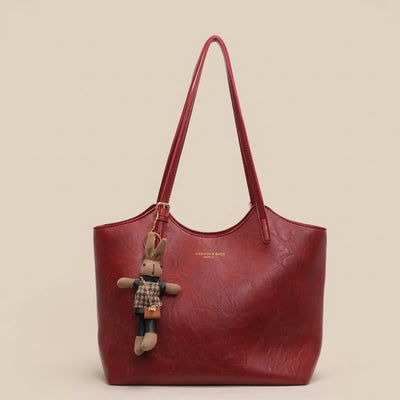 Mia | Damen Veganleder Tote Bag Schultertasche mit Plüsch-Anhänger