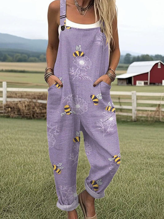 Marlene | Damen Verstellbar Lässig Bienen-Blüten Overall