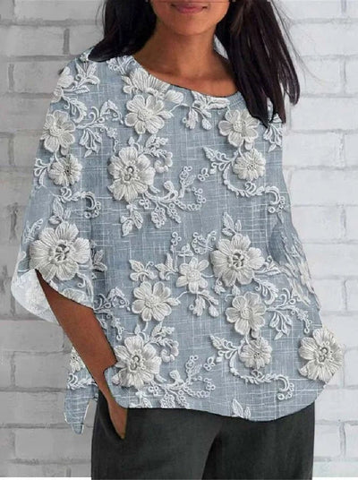 Elfriede | Damen Vintage Blumen Gestickte Langarm Bluse