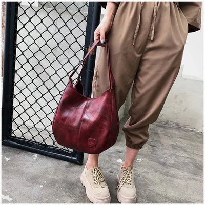 Lena | Damen Vintage Leder Schultertasche Hobo-Stil geräumig