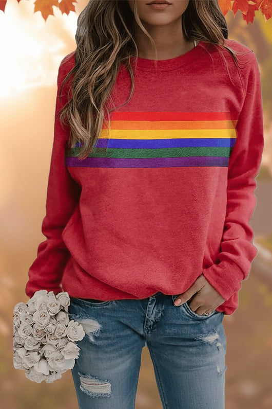 Clara | Damen Vintage Regenbogen-Streifen Langarm Sweatshirt