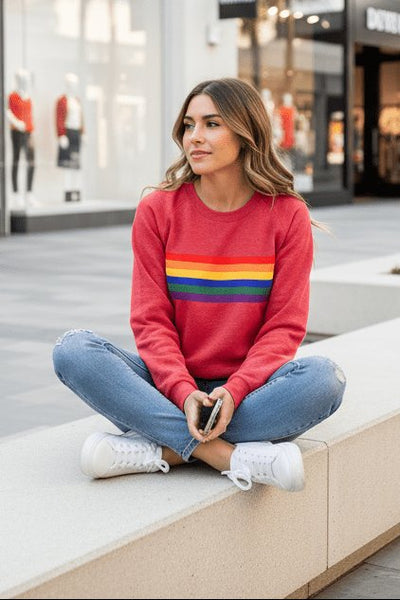 Clara | Damen Vintage Regenbogen-Streifen Langarm Sweatshirt