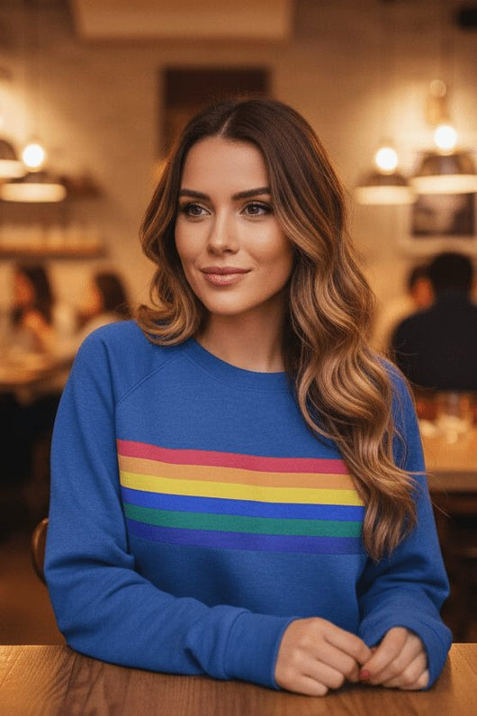 Clara | Damen Vintage Regenbogen-Streifen Langarm Sweatshirt