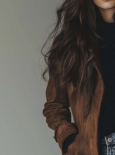 Lena | Damen Vintage Wildleder-Optik Zweireihiger Langer Trenchcoat