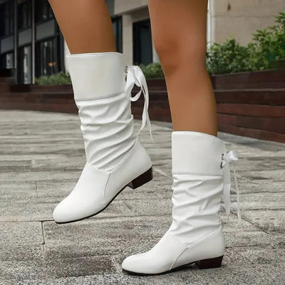 Marie | Damen Wadenhohe Schnür-Ankle-Boots mit Blockabsatz aus Kunstleder