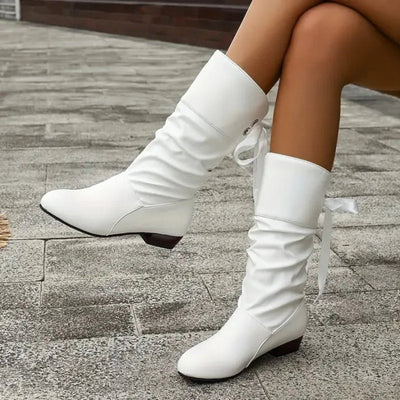 Marie | Damen Wadenhohe Schnür-Ankle-Boots mit Blockabsatz aus Kunstleder