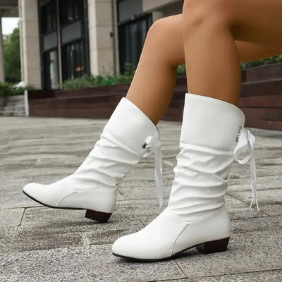 Marie | Damen Wadenhohe Schnür-Ankle-Boots mit Blockabsatz aus Kunstleder