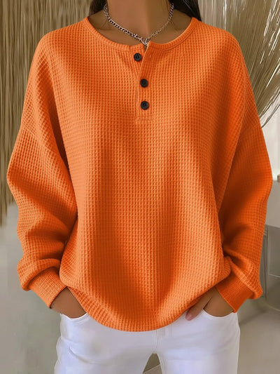 Elisabeth | Damen Waffelstrick Henley Knit Sweater Langarm Oversize Pullover