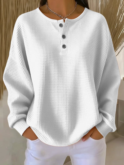 Elisabeth | Damen Waffelstrick Henley Knit Sweater Langarm Oversize Pullover