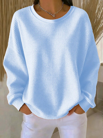 Mia | Damen Waffelstrick Oversize Langarm Rundhals Pullover