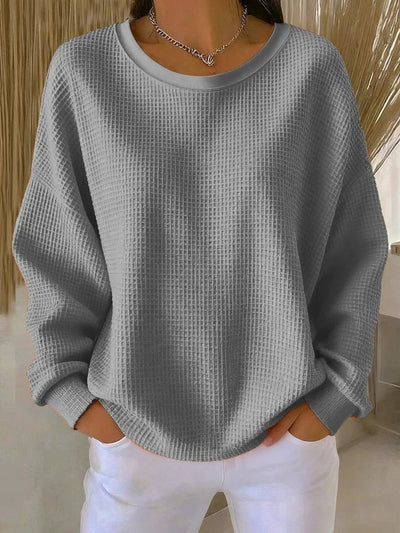 Mia | Damen Waffelstrick Oversize Langarm Rundhals Pullover