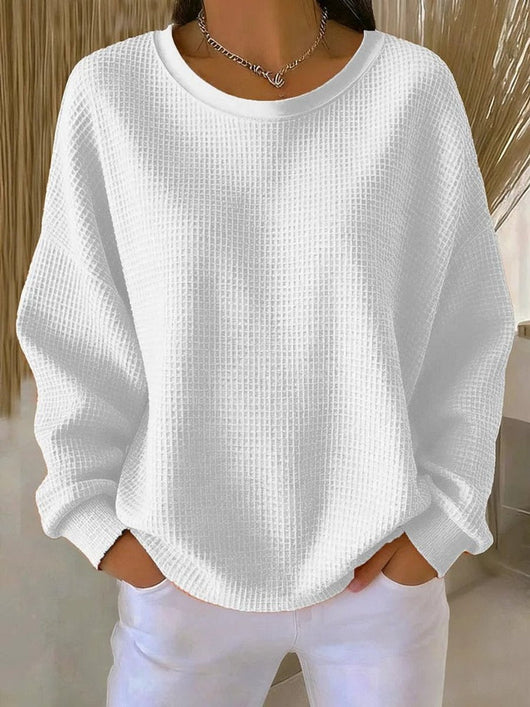 Mia | Damen Waffelstrick Oversize Langarm Rundhals Pullover