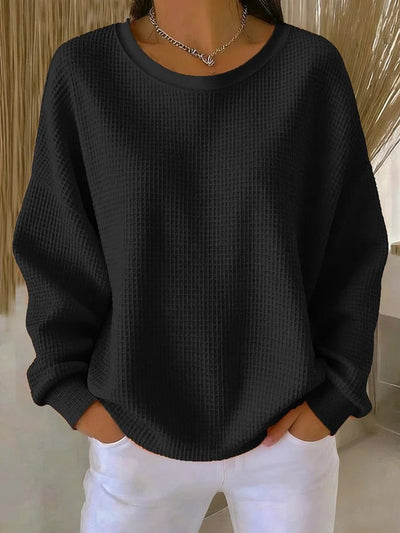 Mia | Damen Waffelstrick Oversize Langarm Rundhals Pullover