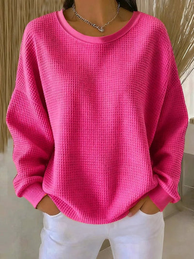 Mia | Damen Waffelstrick Oversize Langarm Rundhals Pullover