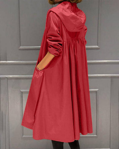 Charlotte | Damen Wasserabweisender Langer Kapuzen-Trenchcoat aus Polyester