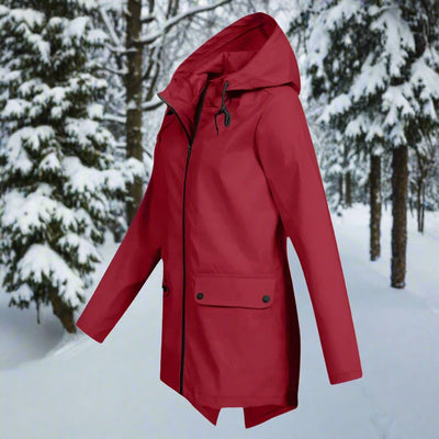 Emilia | Damen Wasserdichte Kapuzen-Regenjacke mit Reißverschluss Taschen