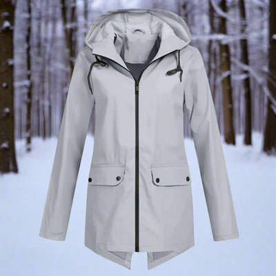 Emilia | Damen Wasserdichte Kapuzen-Regenjacke mit Reißverschluss Taschen