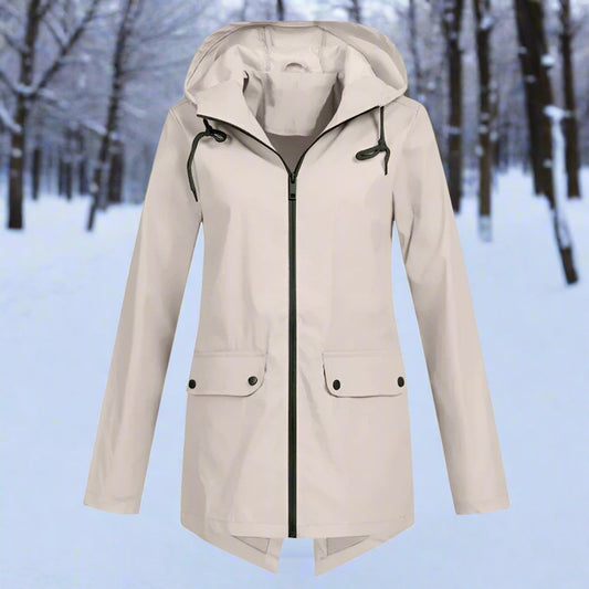 Emilia | Damen Wasserdichte Kapuzen-Regenjacke mit Reißverschluss Taschen