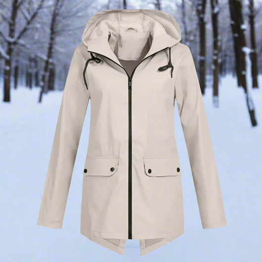 Emilia | Damen Wasserdichte Kapuzen-Regenjacke mit Reißverschluss Taschen