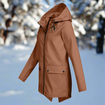 Emilia | Damen Wasserdichte Kapuzen-Regenjacke mit Reißverschluss Taschen