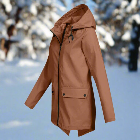 Emilia | Damen Wasserdichte Kapuzen-Regenjacke mit Reißverschluss Taschen