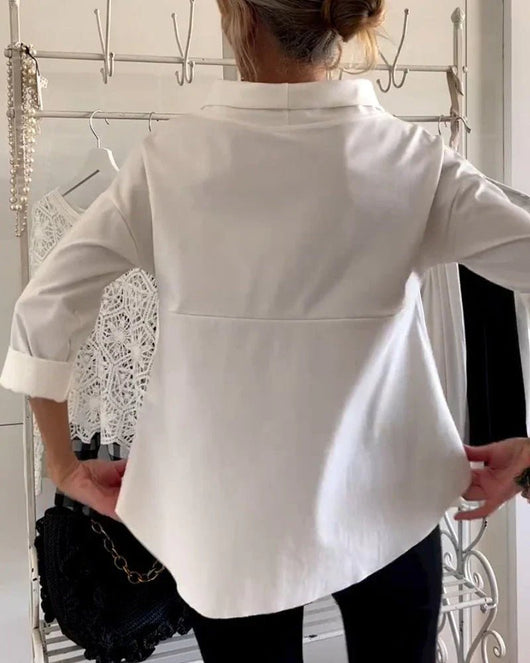 Amelie | Damen Wasserfallkragen Dreiviertelarm Casual Oberteil