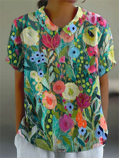 Greta | Damen Watercolor Blumen Kurzarm Bluse