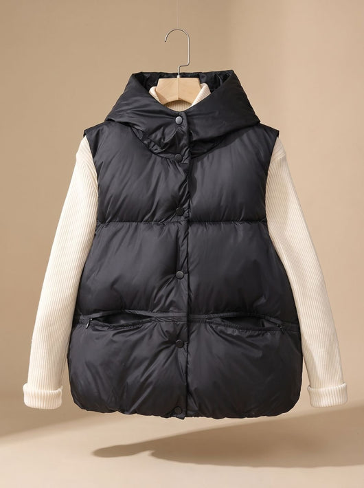Leonie | Damen Wattierter Bodywarmer mit Kapuze Druckknopf Stehkragen