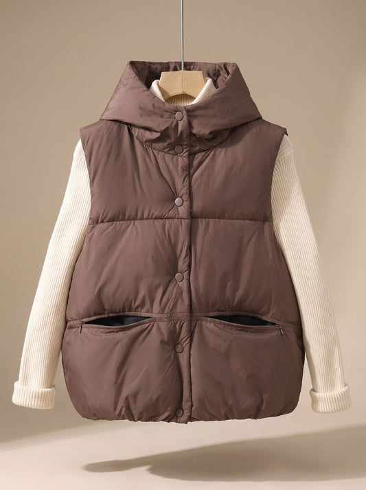 Leonie | Damen Wattierter Bodywarmer mit Kapuze Druckknopf Stehkragen