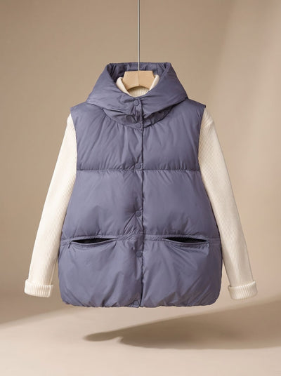 Leonie | Damen Wattierter Bodywarmer mit Kapuze Druckknopf Stehkragen