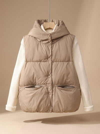Leonie | Damen Wattierter Bodywarmer mit Kapuze Druckknopf Stehkragen