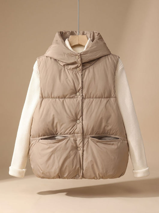Leonie | Damen Wattierter Bodywarmer mit Kapuze Druckknopf Stehkragen