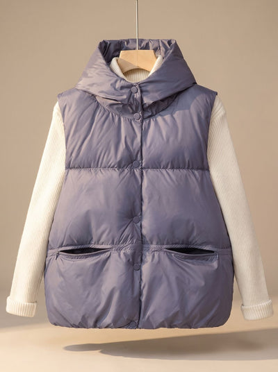 Leonie | Damen Wattierter Bodywarmer mit Kapuze Druckknopf Stehkragen
