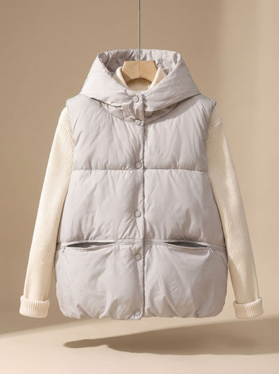Leonie | Damen Wattierter Bodywarmer mit Kapuze Druckknopf Stehkragen