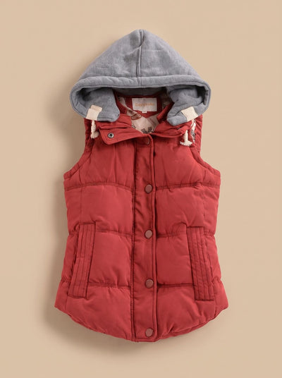 Charlotte | Damen Wattierter Bodywarmer mit Kontrastkapuze Druckknopfleiste