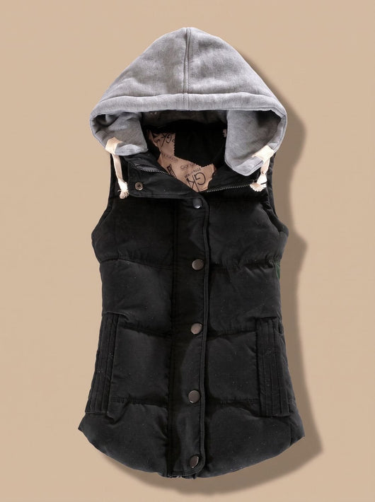 Charlotte | Damen Wattierter Bodywarmer mit Kontrastkapuze Druckknopfleiste