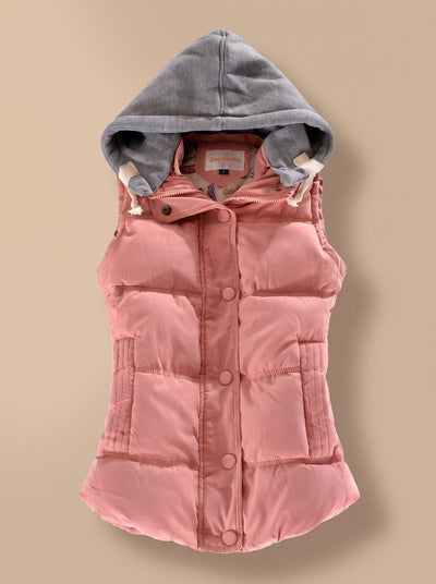 Charlotte | Damen Wattierter Bodywarmer mit Kontrastkapuze Druckknopfleiste